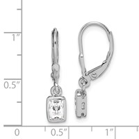 Sterling Silver Rhodium-plated Emerald-cut 6x 4mm CZ Leverback Earrings view 4