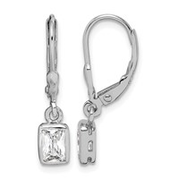 Sterling Silver Rhodium-plated Emerald-cut 6x 4mm CZ Leverback Earrings view 1