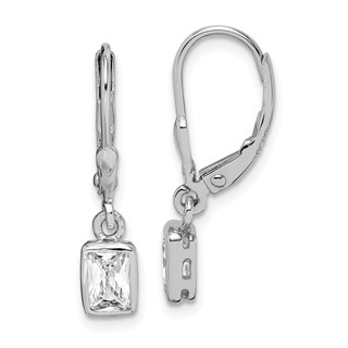 Sterling Silver Rhodium-plated Emerald-cut 6x4mm CZ Leverback Earrings