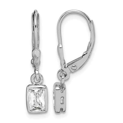 Sterling Silver Rhodium-plated Emerald-cut 6x 4mm CZ Leverback Earrings
