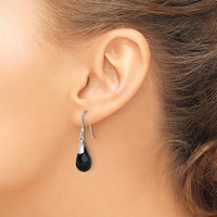 Sterling Silver Polished Faceted Onyx Teardrop Dangle Earrings view 3