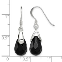 Sterling Silver Polished Faceted Onyx Teardrop Dangle Earrings view 4
