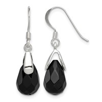 Sterling Silver Polished Faceted Onyx Teardrop Dangle Earrings view 1