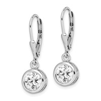 Sterling Silver Rhodium-plated Polished Round 7mm CZ Leverback Earrings view 2