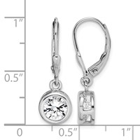 Sterling Silver Rhodium-plated Polished Round 7mm CZ Leverback Earrings view 4