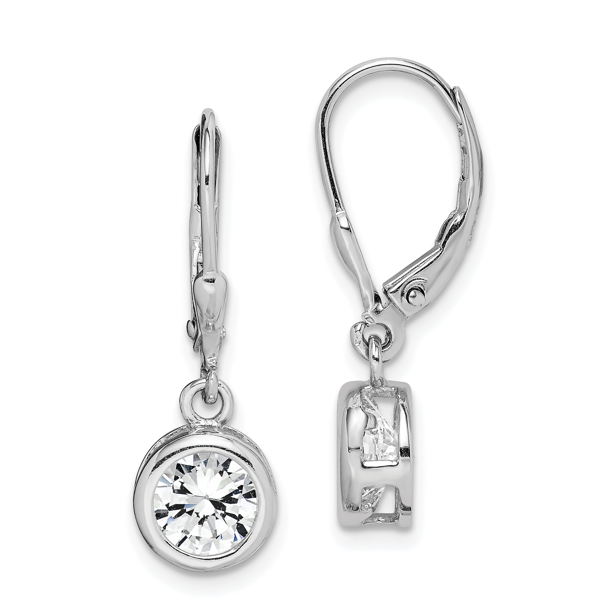 Sterling Silver Rhodium-plated Polished Round 7mm CZ Leverback Earrings (QE292)