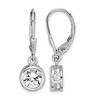 Sterling Silver Rhodium-plated Polished Round 7mm CZ Leverback Earrings view 1