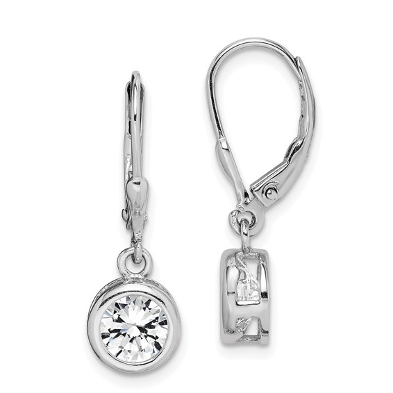 Sterling Silver CZ Circle Dangle Leverback Earrings