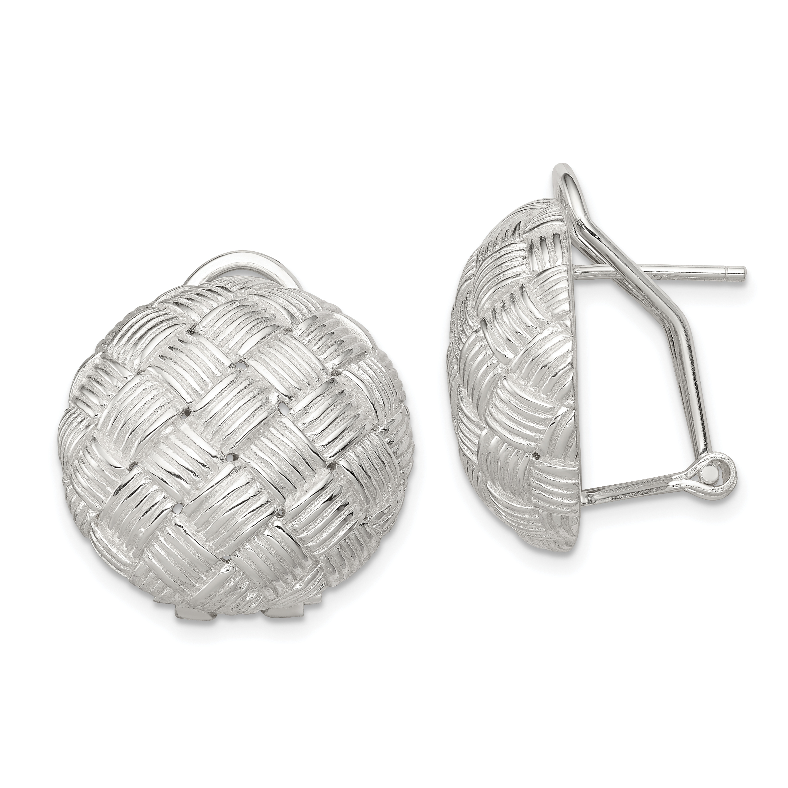 Sterling Silver Rhod-pltd Polished Woven Circle Omega Back Earrings (QE2931)
