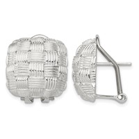 Sterling Silver Rhod-pltd Polished Woven Square Omega Back Earrings view 1