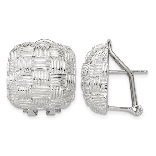 Sterling Silver Rhod-pltd Polished Woven Square Omega Back Earrings