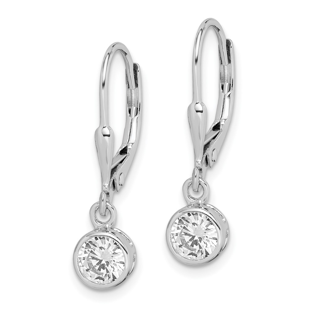 Sterling Silver Rhodium-plated Polished Round 5mm CZ Leverback Earrings (QE294)