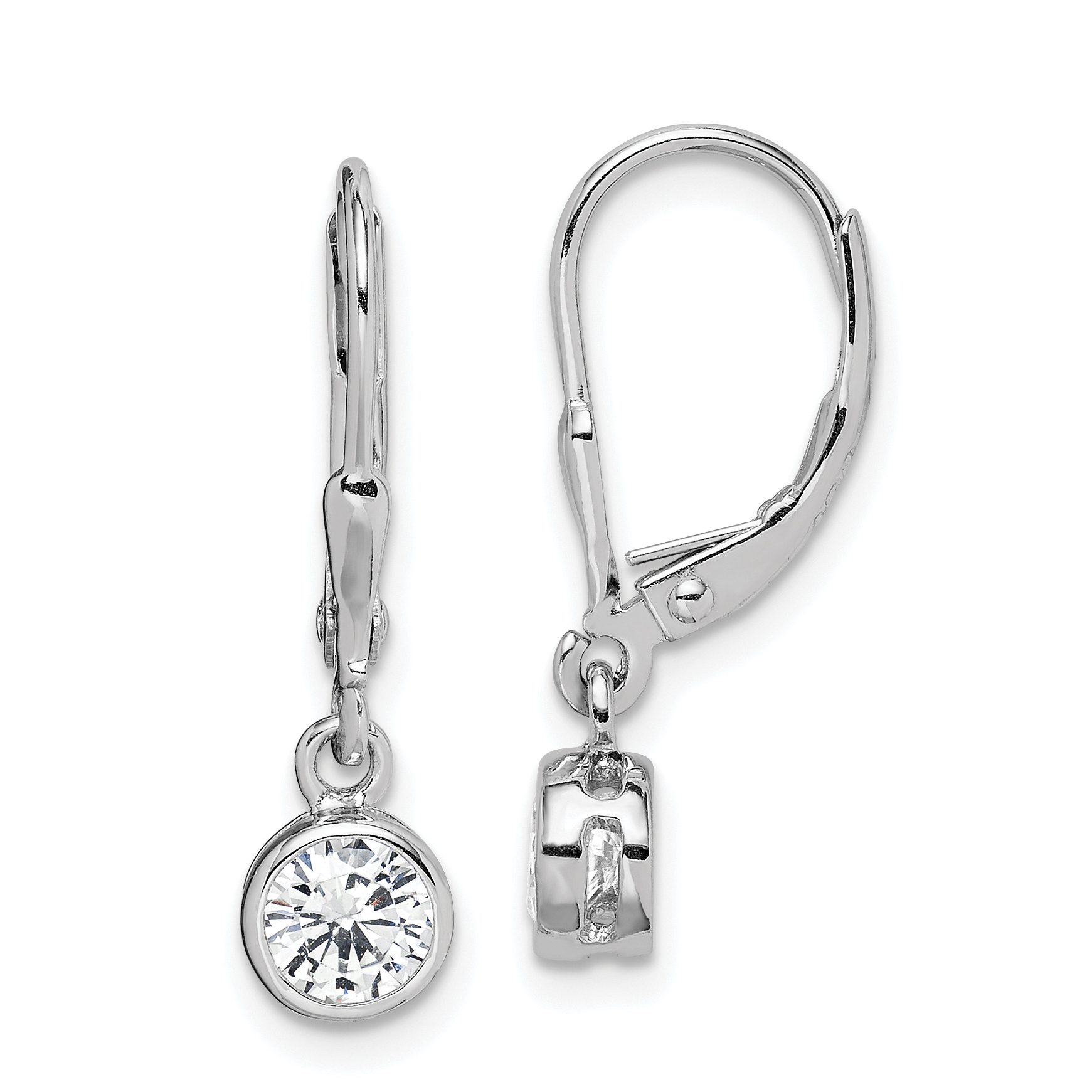 Sterling Silver Rhodium-plated Polished Round 5mm CZ Leverback Earrings (QE294)