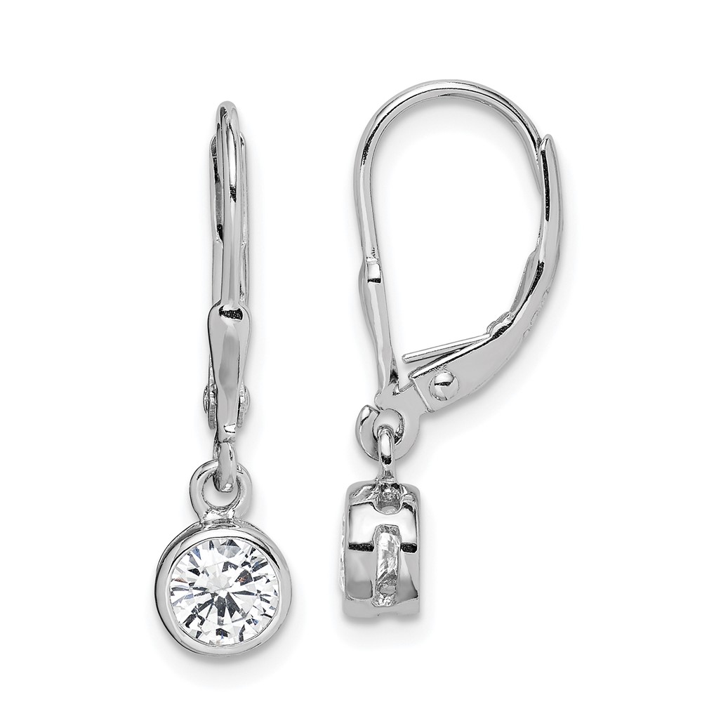 Sterling Silver Rhodium-plated Polished Round 5mm CZ Leverback Earrings (QE294)
