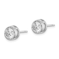 Sterling Silver RH-plated Polished 6mm Round CZ Bezel Set Stud Earrings view 2