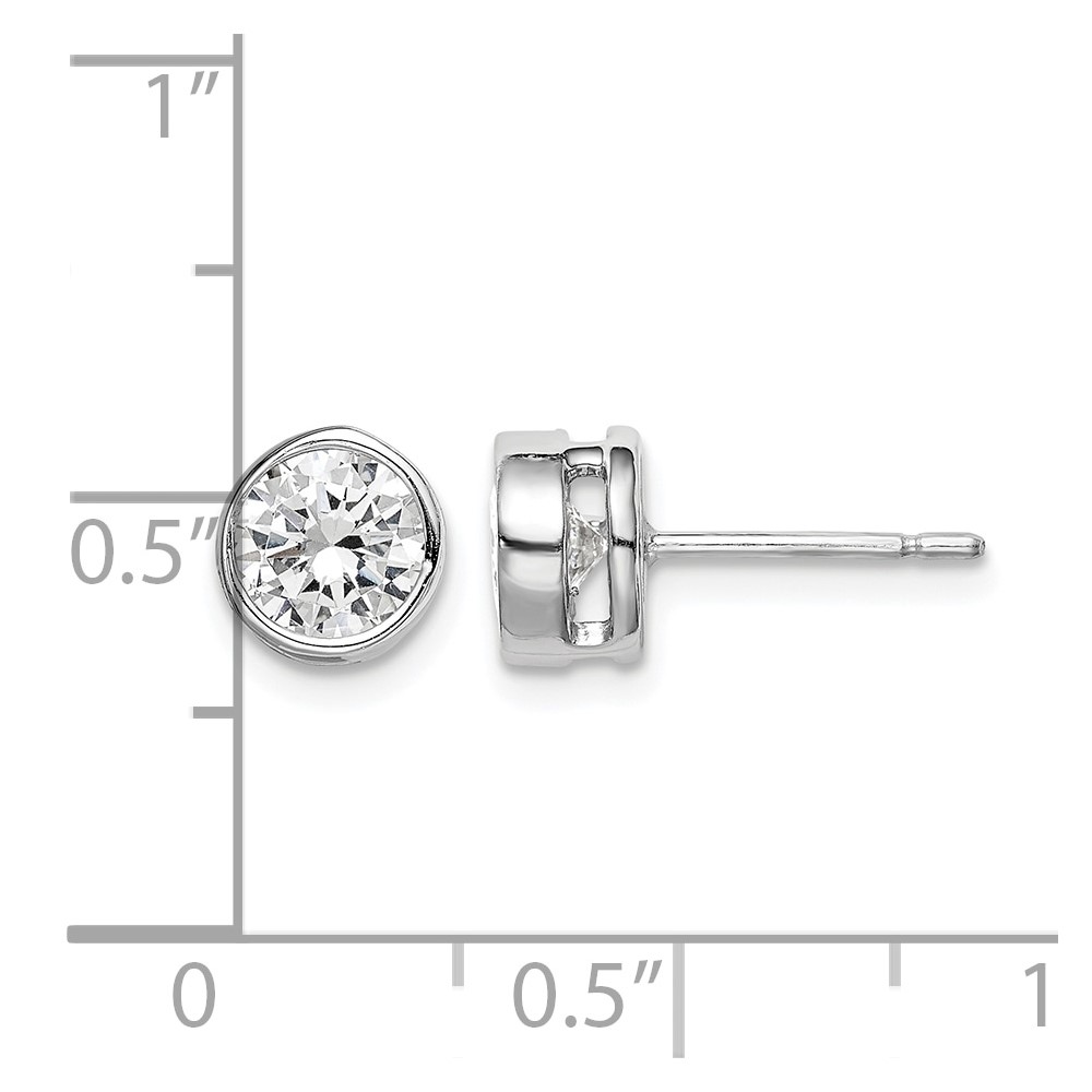 Sterling Silver RH-plated Polished 6mm Round CZ Bezel Set Stud Earrings (QE302)