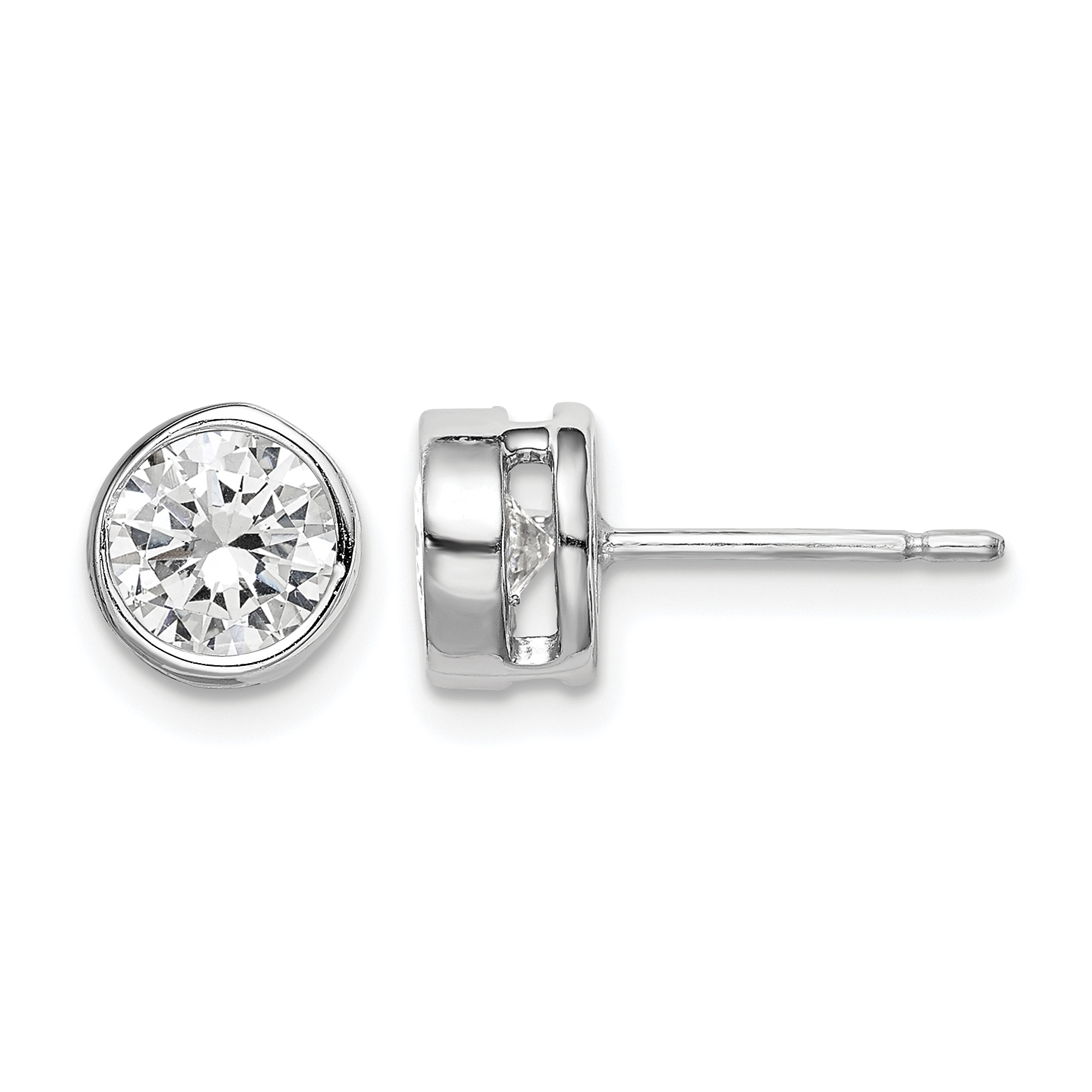 Sterling Silver RH-plated Polished 6mm Round CZ Bezel Set Stud Earrings (QE302)