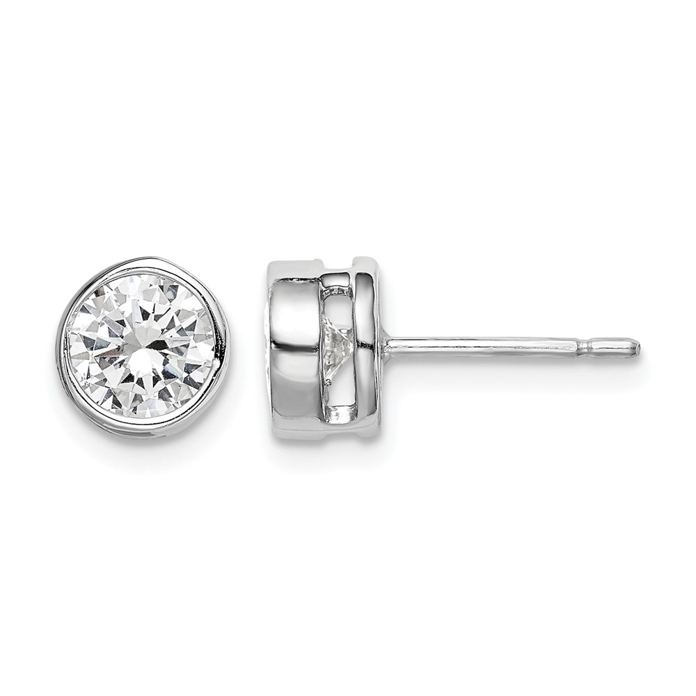 Sterling Silver RH-plated Polished 6mm Round CZ Bezel Set Stud Earrings
