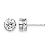 Sterling Silver RH-plated Polished 6mm Round CZ Bezel Set Stud Earrings view 1