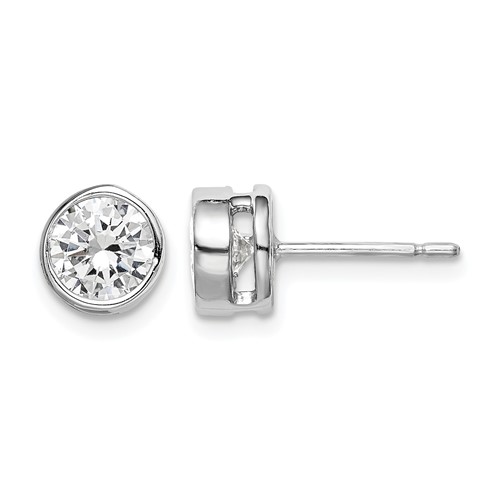 Sterling Silver RH-plated Polished 6mm Round CZ Bezel Set Stud Earrings