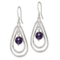 Sterling Silver Polished Amethyst Teardrop Dangle Earrings view 2