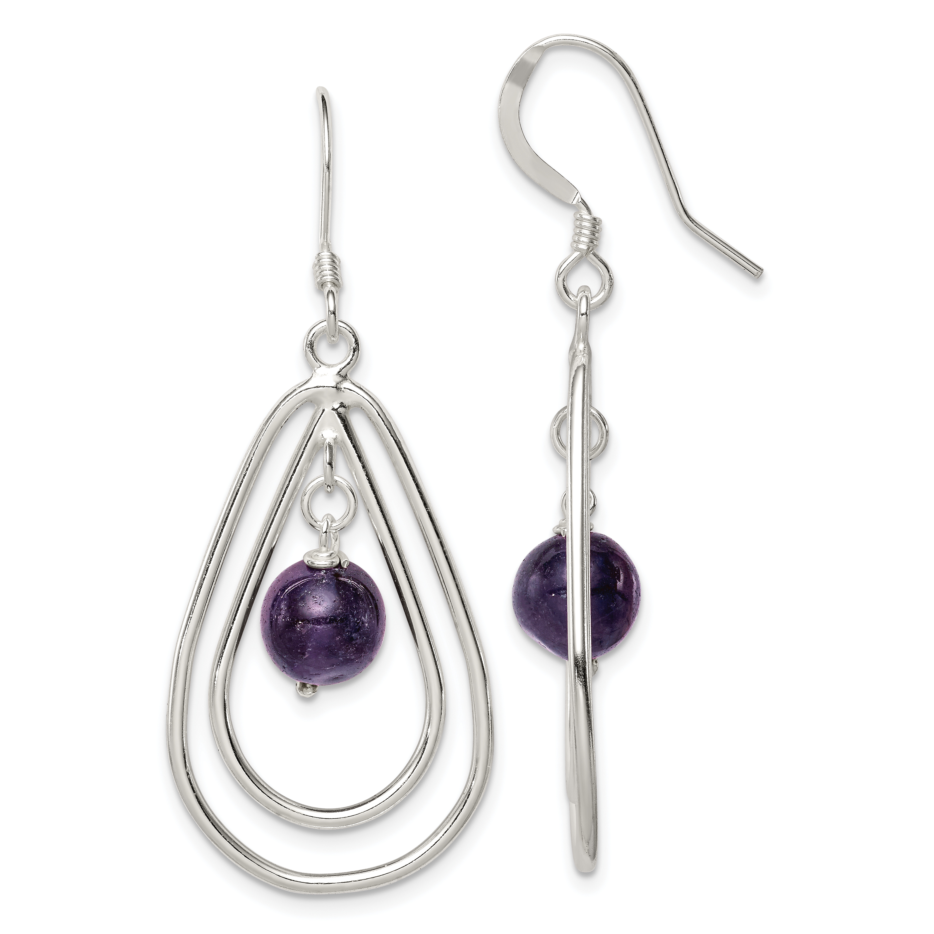 Sterling Silver Polished Amethyst Teardrop Dangle Earrings (QE3043)