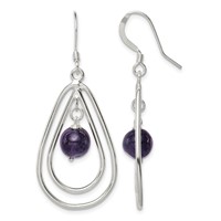 Sterling Silver Polished Amethyst Teardrop Dangle Earrings view 1