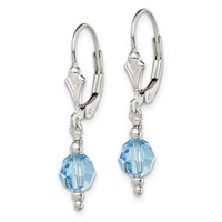 Sterling Silver Blue Crystal Leverback Earrings view 2