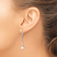 Sterling Silver Rhodium-plated 6-7mm White Semi-Round Freshwater Cultured Pearl Leverback Dangle Earrings view 3