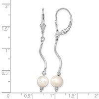 Sterling Silver Rhodium-plated 6-7mm White Semi-Round Freshwater Cultured Pearl Leverback Dangle Earrings view 4