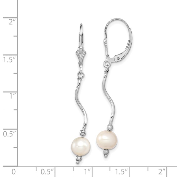 Sterling Silver Rhodium-plated 6-7mm White Semi-Round Freshwater Cultured Pearl Leverback Dangle Earrings