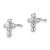 Sterling Silver Rhodium-plated Polished Bezel CZ Cross Petite Post Earrings view 2