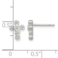 Sterling Silver Rhodium-plated Polished Bezel CZ Cross Petite Post Earrings view 4