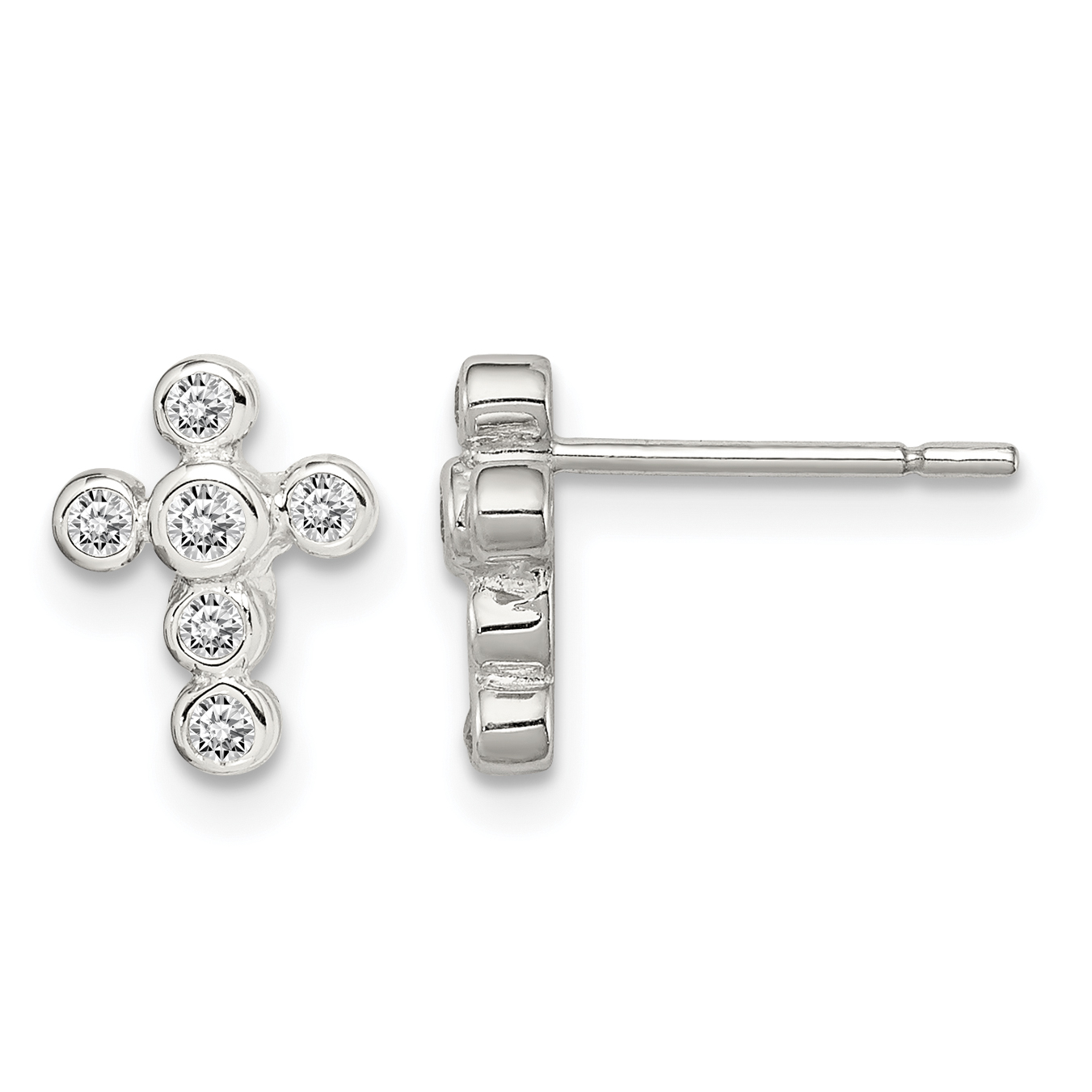 Sterling Silver Rhodium-plated Polished Bezel CZ Cross Post Earrings (QE3082)