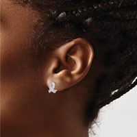 Sterling Silver Rhodium-plated Pink CZ Ribbon Earrings view 3