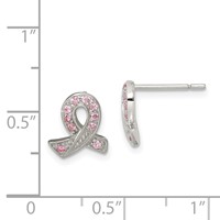 Sterling Silver Rhodium-plated Pink CZ Ribbon Earrings view 4