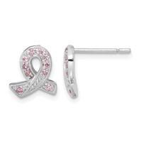 Sterling Silver Rhodium-plated Pink CZ Ribbon Earrings view 1