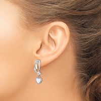 Sterling Silver Rhodium Plated Created Opal and CZ Heart Earrings view 3