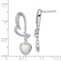 Sterling Silver Rhodium Plated Created Opal and CZ Heart Earrings view 4