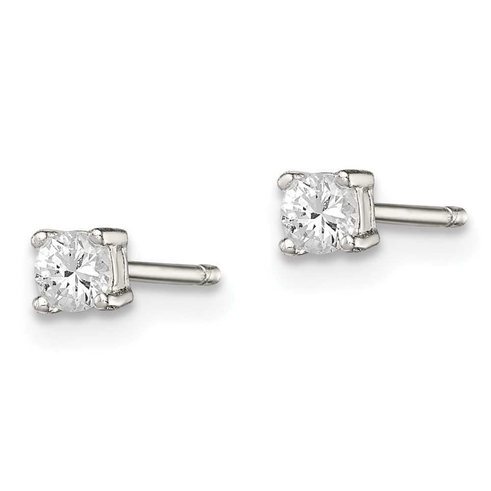 Sterling Silver 3mm Round Basket Set CZ Stud Earrings (QE3143)