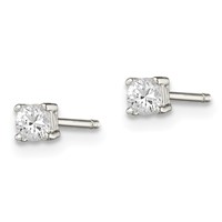 Sterling Silver 3mm Round Basket Set CZ Stud Earrings view 2