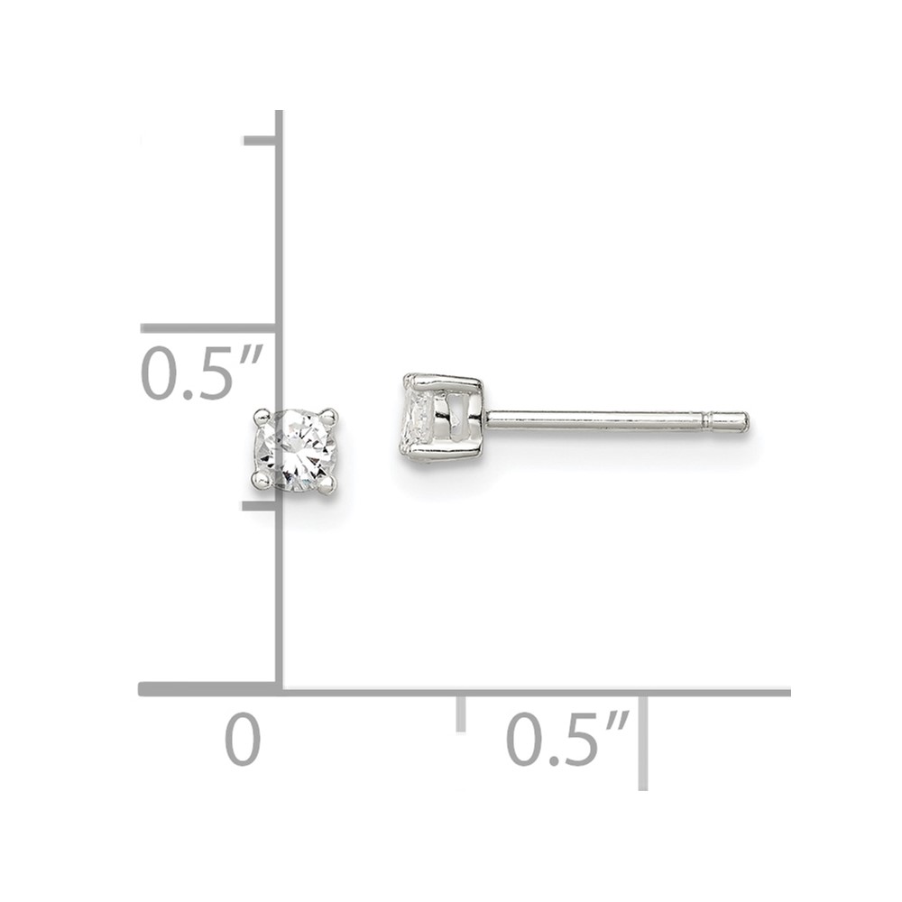 Sterling Silver 3mm Round Basket Set CZ Stud Earrings (QE3143)