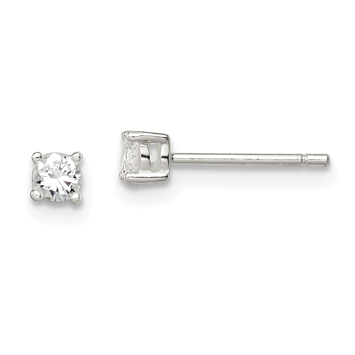 Sterling Silver 3mm Round Basket Set CZ Stud Earrings (QE3143)