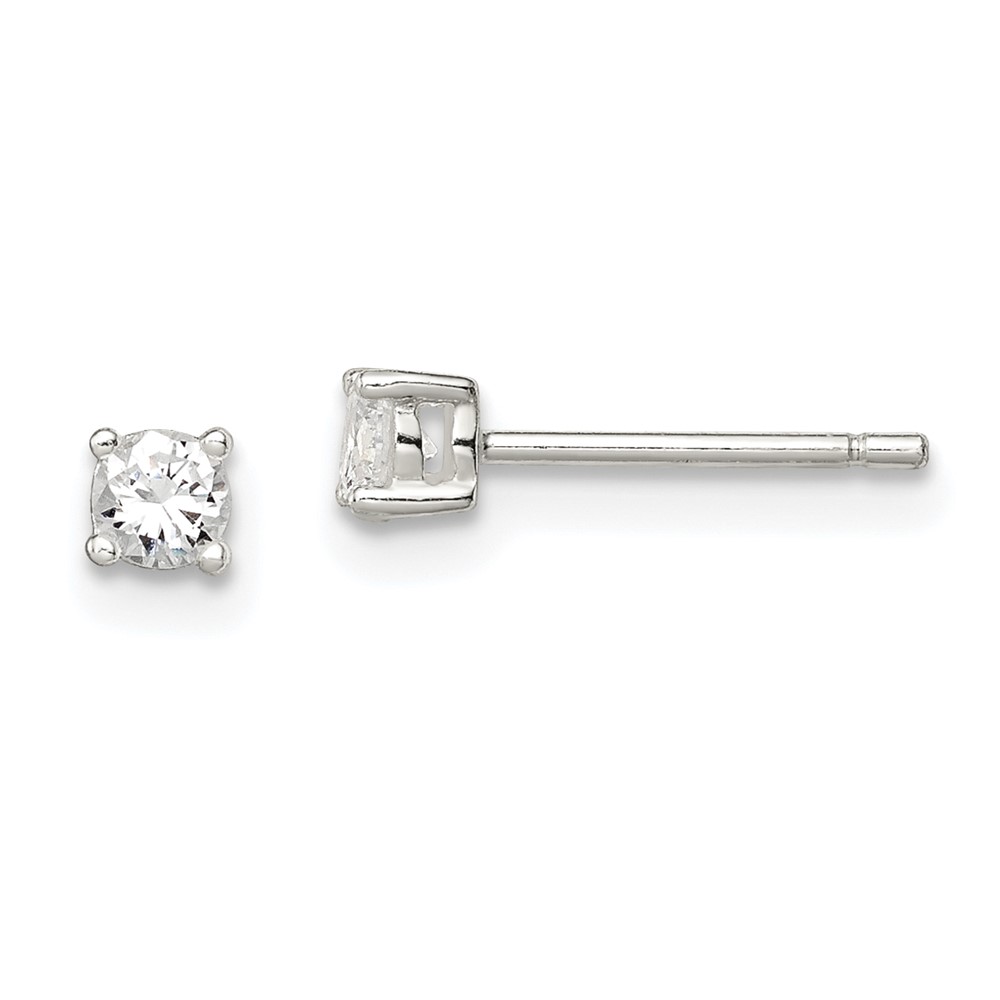 Sterling Silver 3mm Round Basket Set CZ Stud Earrings (QE3143)