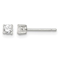 Sterling Silver 3mm Round Basket Set CZ Stud Earrings view 1