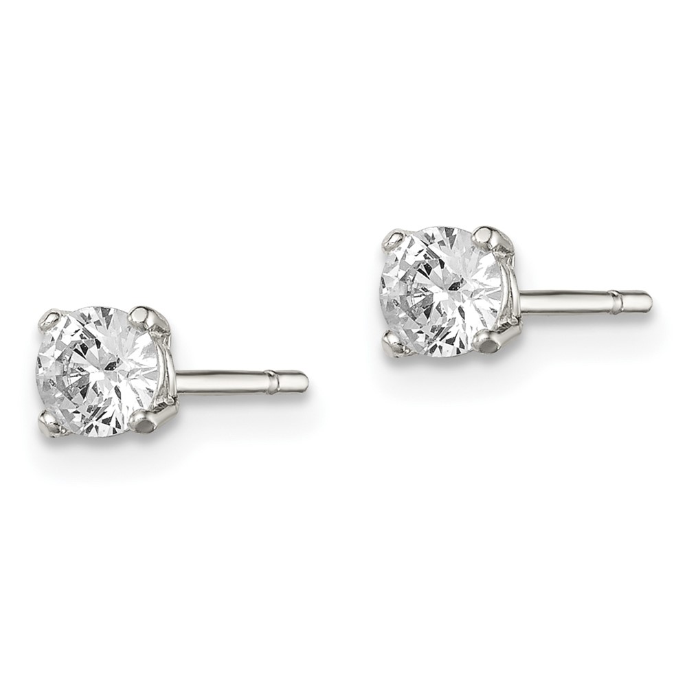 Sterling Silver 4mm Round Basket Set CZ Stud Earrings (QE3144)