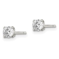 Sterling Silver 4mm Round Basket Set CZ Stud Earrings view 2