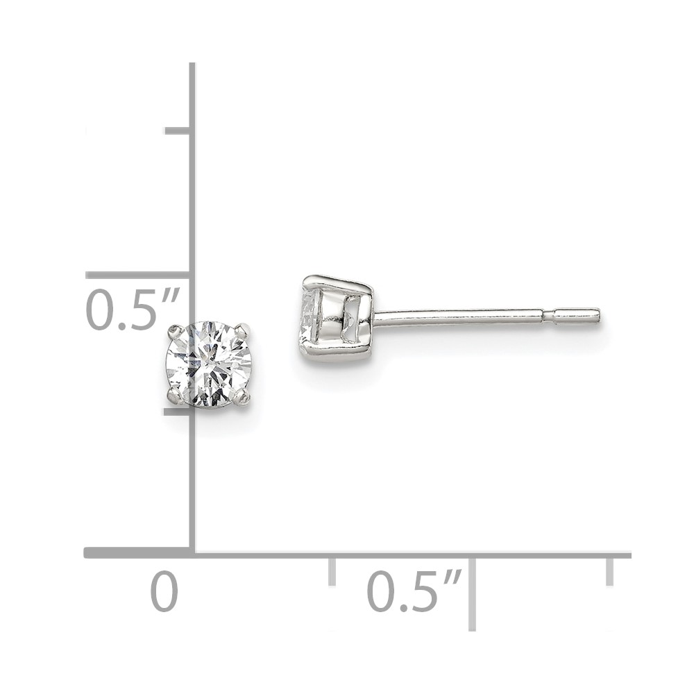 Sterling Silver 4mm Round Basket Set CZ Stud Earrings (QE3144)