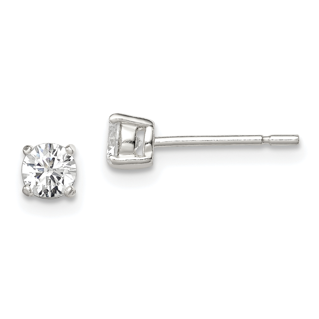 Sterling Silver 4mm Round Basket Set CZ Stud Earrings (QE3144)