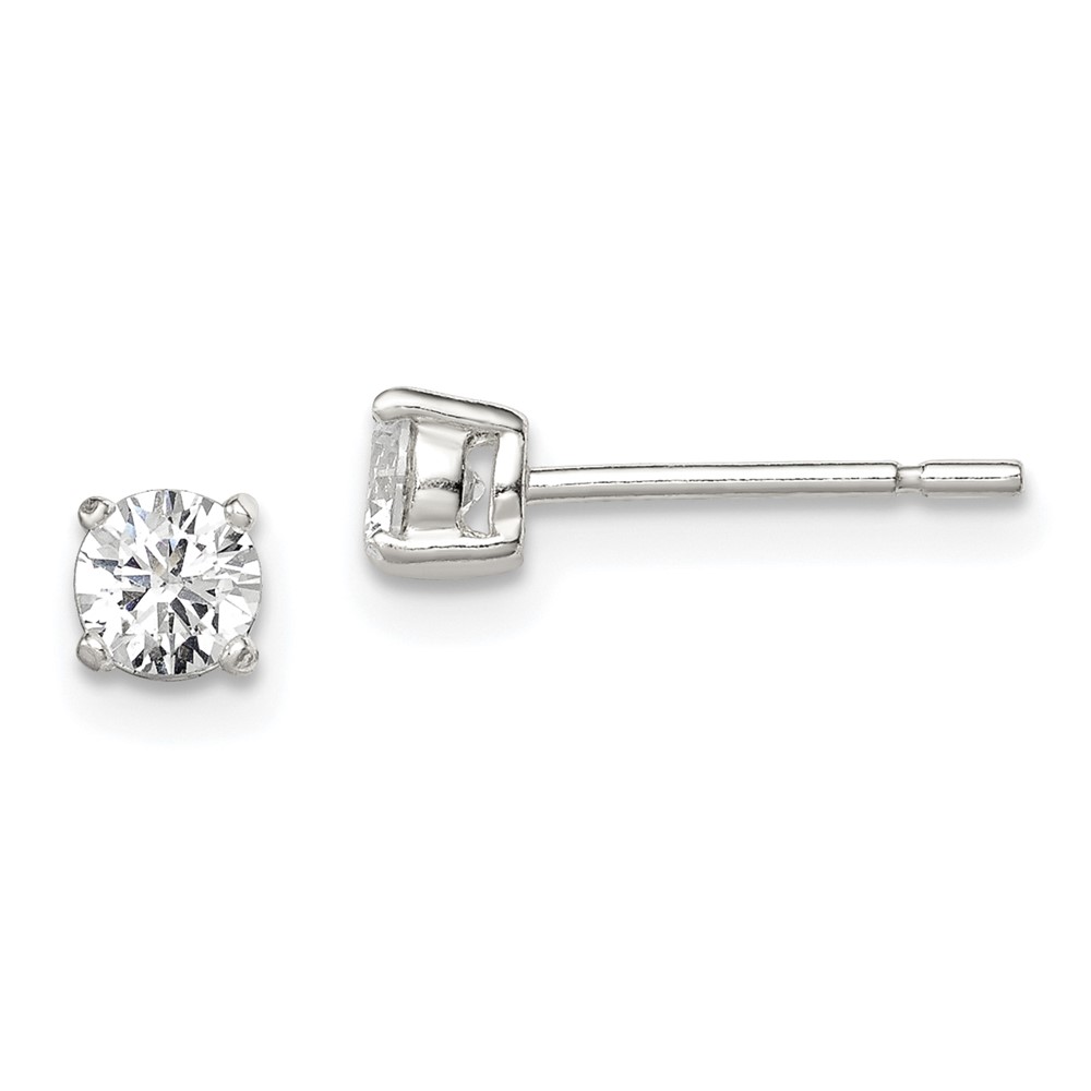 Sterling Silver 4mm Round Basket Set CZ Stud Earrings (QE3144)